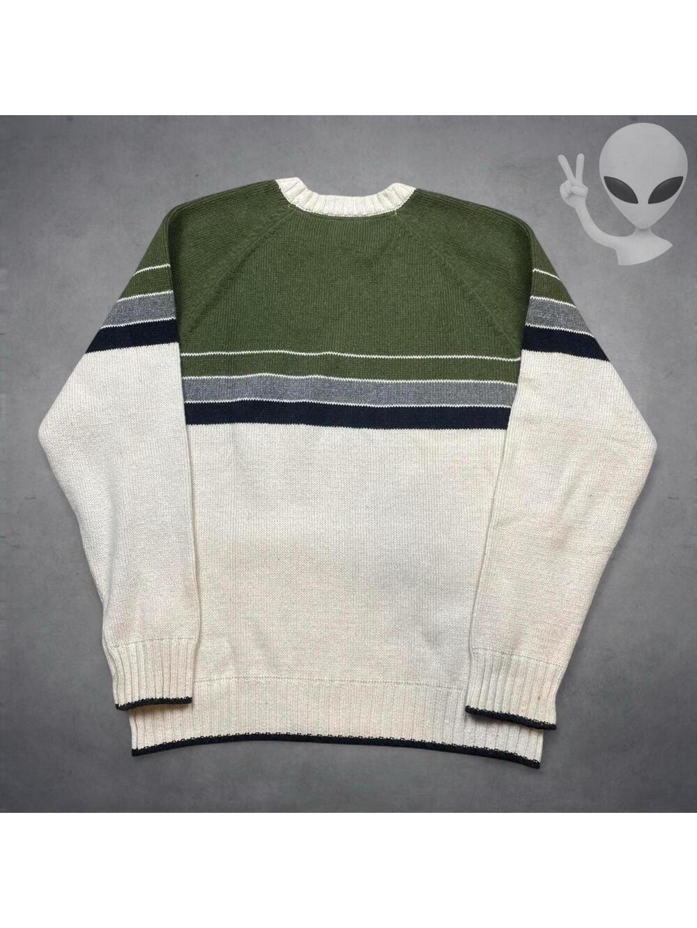 Kirra Vintage Sweater Medium Green Cream Colorblock Knit Y2K Surf Skater Indie - Picture 4 of 5